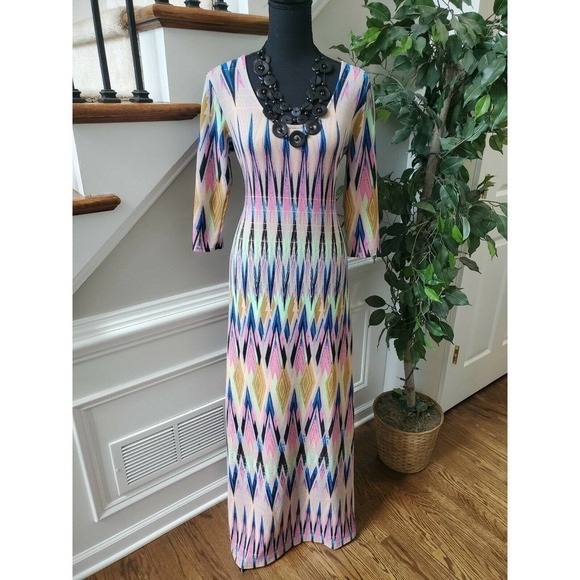 Multicolor Scoop Neck HalfSleeve Casual Maxi Dress - Picture 10 of 10
